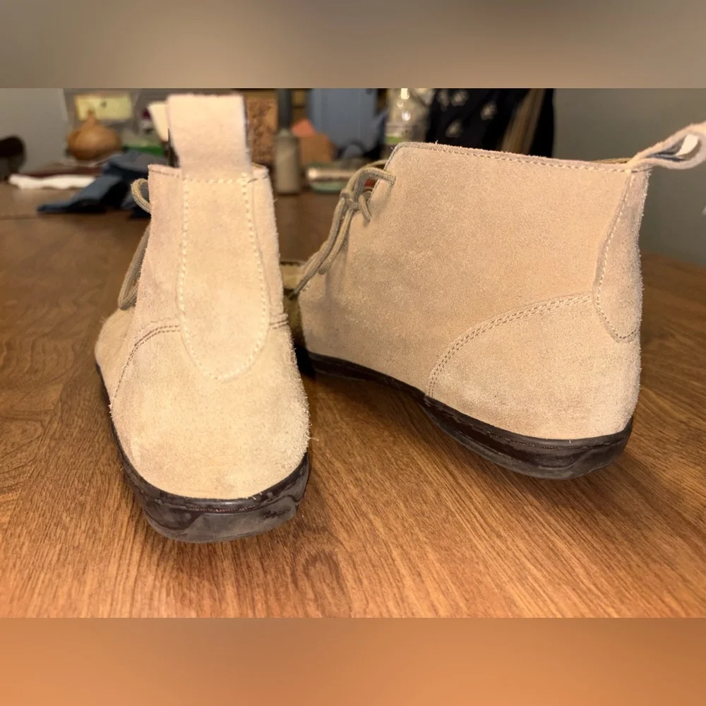 Suede Lace-Up Chukka Boots in Beige